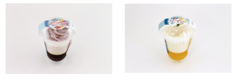 画像: 左:紅芋モンブランパフェ 沖縄県産紅芋ペーストを使用しています。カラメルゼリー、紅芋ムース、ホイップクリームを重ねた上に、紅芋モンブランクリームを絞りました。紅芋のコク豊かな味わいが楽しめる商品です。 右:シークヮーサーパフェ 沖縄県産シークヮーサー果汁を使用しています。シークヮーサーゼリー、シークヮーサームース、シークヮーサークリームを重ねた上に、ナタデココをトッピングしました。甘酸っぱいシークヮーサーの酸味が爽やかに広がります。※サークルK・サンクスで6月30日より3週間限定で先行販売!