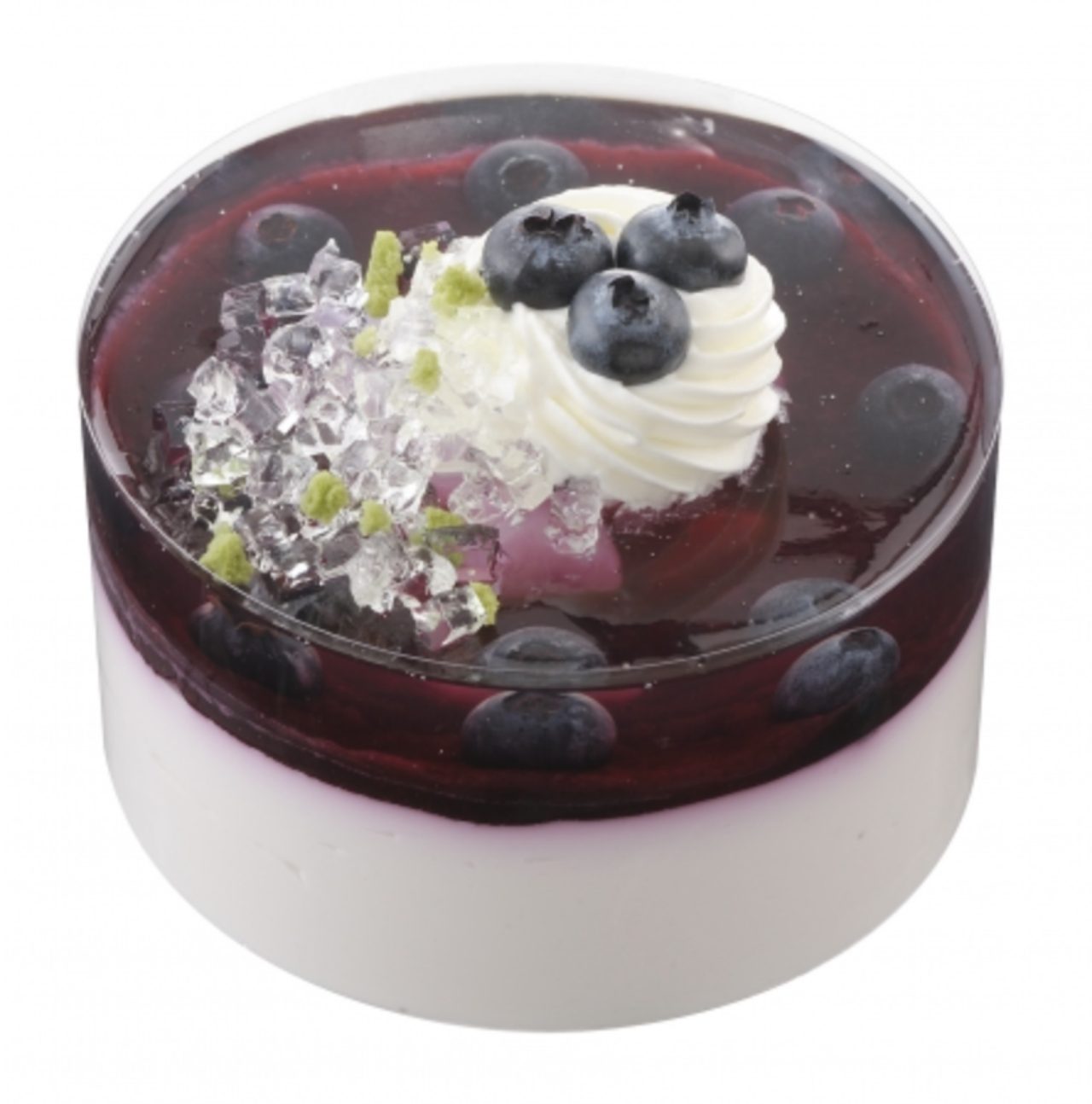 画像: 商品名：「ブルーベリーのケーキ 贅沢仕立て(3.5号)」 ★金土日祝日限定 価　格： ￥1,380（税込￥1,490） 特　長： 夏のフルーツ、ブルーベリーを贅沢に使ったケーキです。ブルーベリーヨーグルト風味ムースの上にブルーベリー風味ゼリーを重ね、生クリームとブルーベリーで仕上げました。ゼリーの中にはナタデココの楽しい食感！ 販売期間　2015年7月10日～7月26日