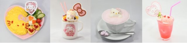 画像: ・ハローキティのおむらいちゅ♡ 1200円 ・ハローキティのまじかる☆ピンクカレー 1300円 ・キティちゃんも大好き♡さっぱりよ~ぐるとリボンパフェ(スーベニアセット)1400円 ・ハローキティのすとろべりぃパンケーキ 1000円 ・キティちゃんがぷか♪ぷか♪アップルシナモンミルクティー 800円 ・メイドとふりふり♪しゃかしゃか♪キティちゃんのピンクソーダ☆ 800円 ・メイドとふりふり♪しゃかしゃか♪キティちゃんのブルーソーダ☆ 800円