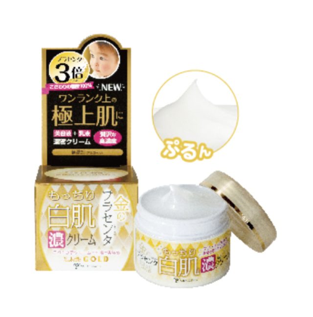 画像: 乳液も美容液もクリームもこれ1つ! 濃密ジェルクリームが潤いを閉じ込めて目尻や口元も24時間乾燥知らず。お肌にハリが出て、化粧ノリが変わります! ホワイトラベル 金のプラセンタもっちり白肌濃クリーム 60g(約75日分) 1,200円(税抜)