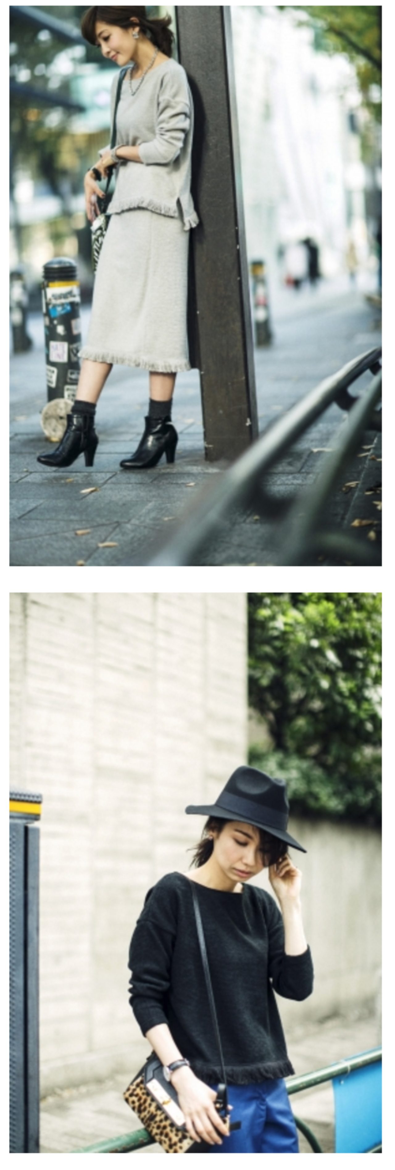 画像: Fringe Knit-sew Tops(Black/L.Grey/Off-White)3,900円(税別)とFringe Knit-sew Skirt(Black/L.Grey/Off-White)3,900円(税別)はトレンドを取り入れた、単品でもセットアップでも着られるアイテム。