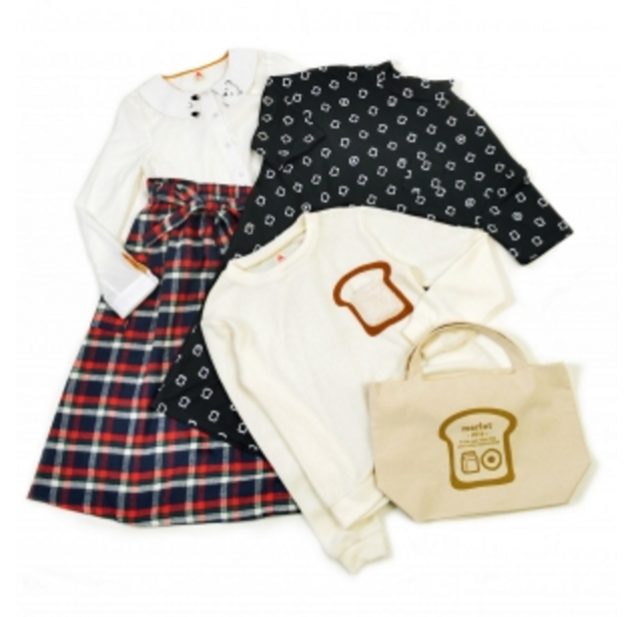 画像: < 朝食セット:¥8,000 > ・朝食セットBAG ・食ぱんポッケトレーナー ・なまけぐま襟ブラウス ・チェック柄サイドポケットスカート ・食ぱん&目玉焼きドットボトルネックワンピース