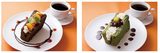 画像: 左:チョコシフォンケーキサンド ~フルーツミックス~ セット(コーヒーor紅茶付) 570円(税込) 単品 310円(税込) *チョコシフォンケーキにホイップクリームを絞り、桃・みかん・パインとラズベリーソースをトッピングしました。 右:抹茶シフォンケーキサンド ~粒あんと栗~ セット(コーヒーor紅茶付) 570円(税込) 単品 310円(税込) *抹茶シフォンケーキにホイップクリームを絞り、上品な甘さの粒あんと栗の甘露煮をトッピング。黒みつをお皿にデコレーションした和風仕立ての一品です。