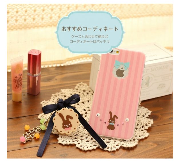 画像: iPhone6s/6専用 kawaii館限定スワロフスキー社製クリスタル付き ストライプ柄うさぎケース 価格:2,500円(税込2,700円)