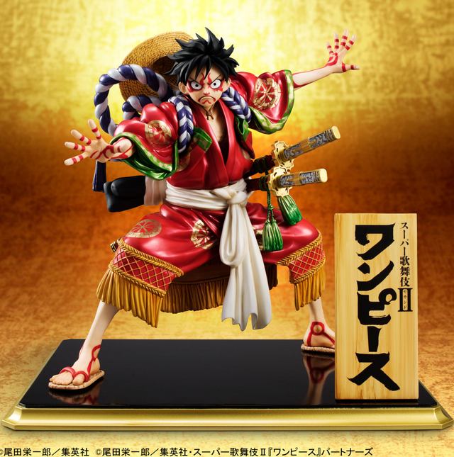 画像: ・商品名 : Portrait.Of.Piratesワンピース“KABUKI EDITION” モンキー・D・ルフィ【送料無料】 ・価格 :16,799円(税込・送料無料)(手数料別途) ・対象年齢 :15才以上 ・セット内容: 彩色済み完成品フィギュア 専用台座セット(飾り台座、飾り立て札) ・商品サイズ:1/8スケール(全高約190mm) ・商品素材 :PVC、ABS ・生産国 :中国 ・予約期間 :2016年3月1日(火)13時~準備数量に達し次第終了 ・商品お届け:2016年7月下旬予定 ・発売元 :株式会社メガハウス (C)尾田栄一郎/集英社 (C)尾田栄一郎/集英社・スーパー歌舞伎II『ワンピース』パートナーズ