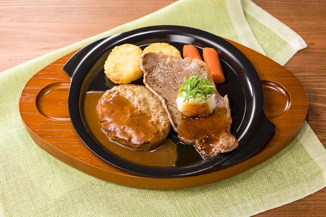 画像: 薄切りサーロイングリル(大葉おろし醤油ソース)&ハンバーグ 999円
