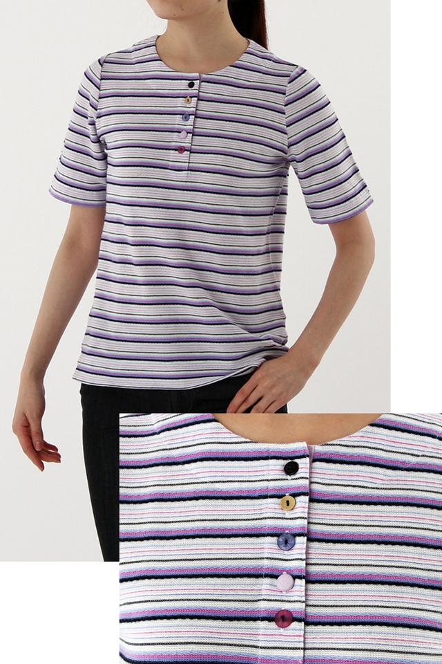 画像: <クロコダイルレディス>レディス 商品名 :クーピーボーダーヘンリーTシャツ カラー :ホワイト、ベージュ サイズ :M-LL 価格(税抜):5,000円 発売日 :4月11日(月) 商品名 :クーピー裾ラインTシャツ カラー :ホワイト、ネイビーブルー サイズ :M-LL 価格(税抜):5,000円 発売日 :4月11日(月)