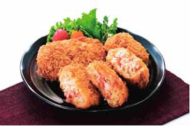 画像: 「マルヒロ太田食品」◎函館市 ジャンボタラバガニコロッケ (1個) 540円 これ以上の贅沢はない美味満載、自信の一品! 「本タラバガニ」の肉厚なカニ身を北海道で採れた良質の男爵いもで包みあげました。 ・まるごとエビコロッケ ・まるごとカニコロッケ ・まるごとホタテコロッケ 各(1個)422円