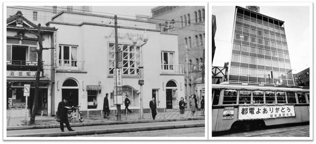 画像: 写真左:資生堂パーラー前の“銀座7丁目停留場”(1957年頃)/写真右:1967年都電1系統最後の日(旧資生堂パーラー前にて) 銀座中央通り(日本橋~銀座~新橋間)は都電が最も多く走り抜けたストリートのひとつでした。 都電7000形が走っていた当時、資生堂パーラーには桃、ヨーグルト、カシスなど様々なババロアメニューがあり、人気は苺だったそうです。形もドームやドーナッツ型などで仕立てられていました。