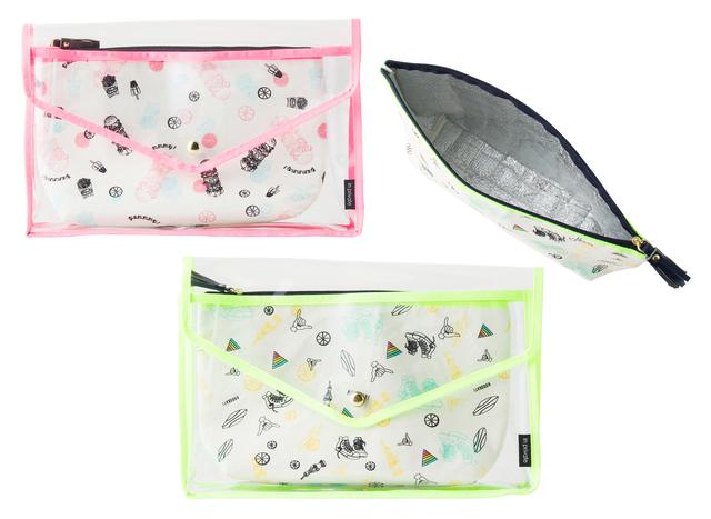 画像: プールクラッチ 各2,400円 内側にアルミ蒸着シートを使用したポーチ付きのクラッチバッグ。高温にしたくない物を持ち運ぶのに便利です。