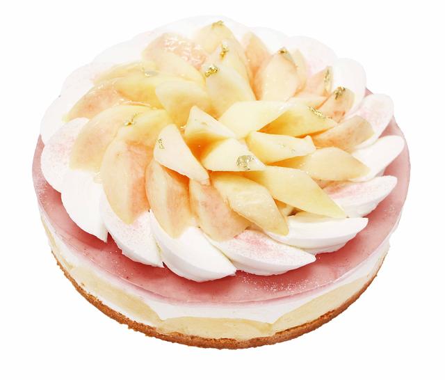 画像: 白桃のレアチーズケーキ 濃厚なレアチーズケーキの中に白桃をごろごろと入れました。甘みの強い白桃と、クリームチーズの酸味が絶妙にマッチしたケーキです。