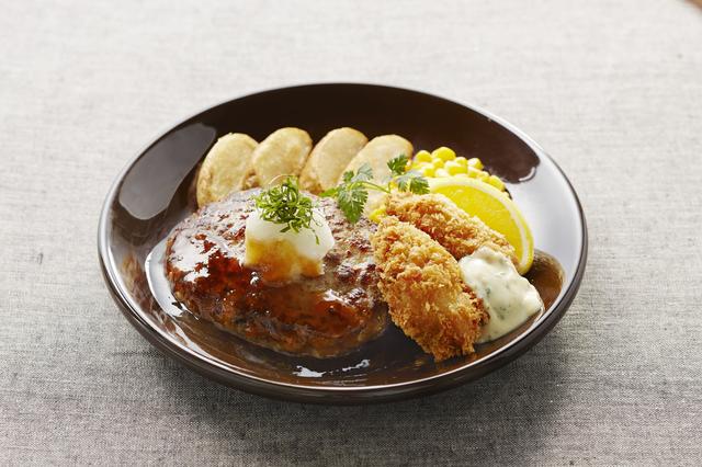 画像: 広島産牡蠣フライと和風おろしハンバーグ 999円