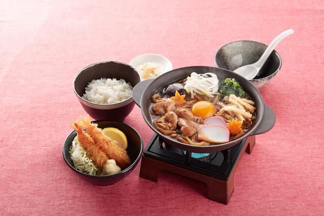 画像: 名古屋名物!味噌煮込みうどんと海老フライ御膳(ごはん・漬物つき) 1,299円
