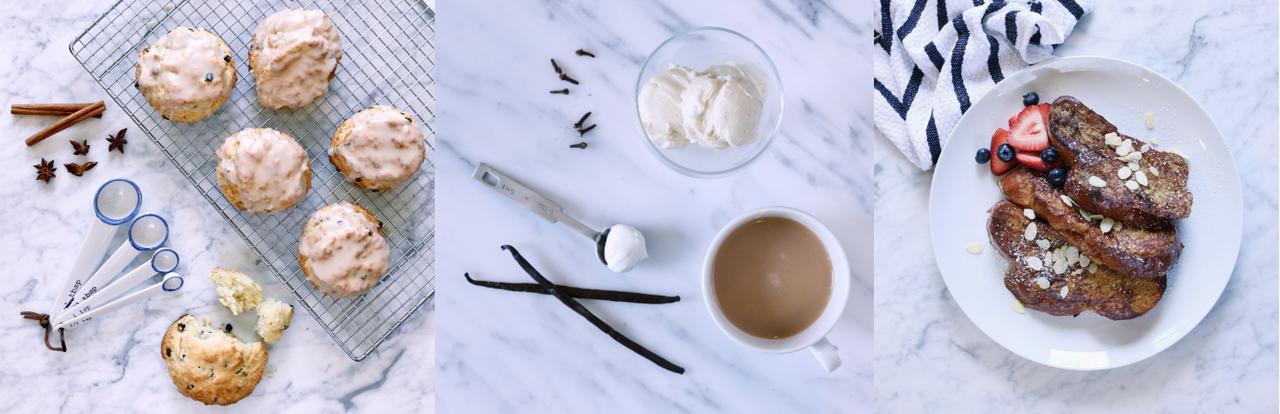 画像: アレンジレシピ：左からスコーン、バニラバーボンアフォガード、フレンチトースト