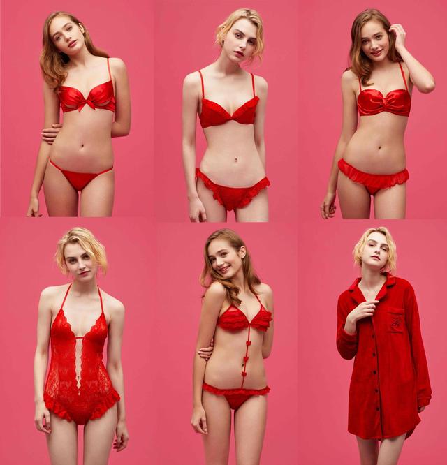 画像: (左上) POINT RIBBON ブラショーツセット ¥6,500+税 (中央上) SECRET HEART ブラセット ¥6,500+税 (右上) LOVE ME ブラセット ¥6,500+税 (左下) SECRET HEART テディ ¥6,500+税 (中央下) HONEY FRILL テディ ¥6,500+税 (右下) VELOUR SLEEP ONE PIECE ¥6,900+税 カラー展開:レッド