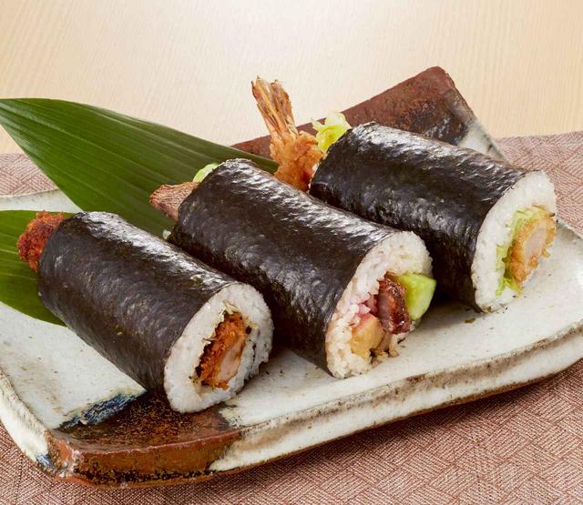 画像: お子様も大喜び!エビフライ、チャーシュー、味噌カツの恵方巻き。 <まつおか> 恵方巻き3種盛り 2,160円