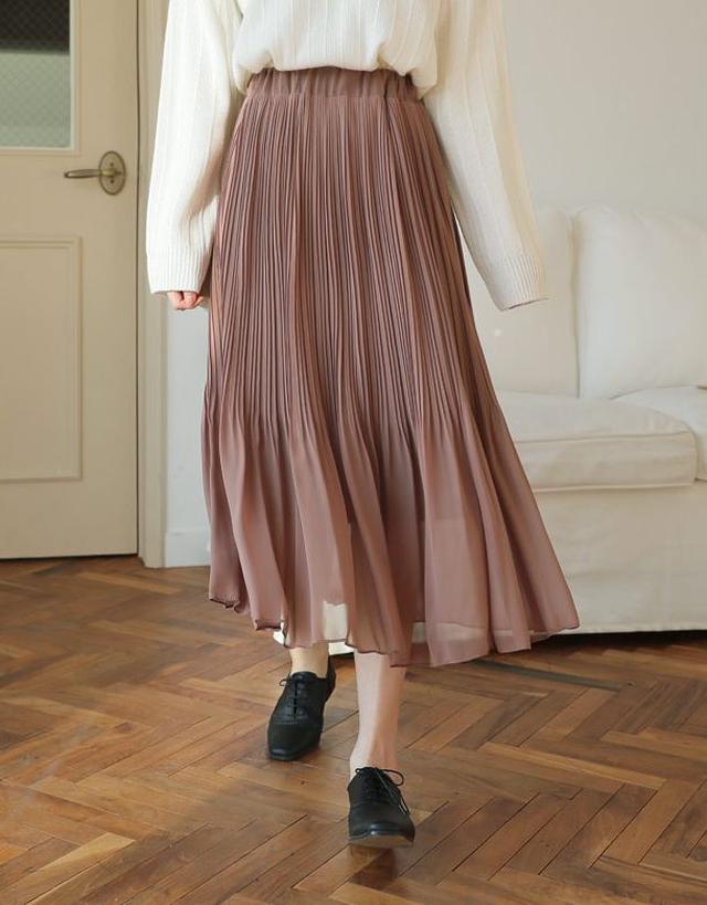 画像: シフォンウエストゴムプリーツスカート・全3色・ t52633・¥3,700(税抜)