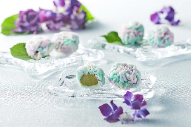 画像: ■お抹茶の紫陽花きんとん 商品概要 商品名 :お抹茶の紫陽花きんとん3個入 販売期間 :~2019年6月末予定 販売価格 :777円(税込) 取扱い店舗:宇治本店・JR宇治駅前店・京都駅前店