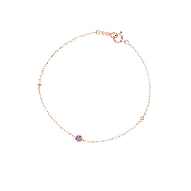 画像: 〈ブレスレット〉 【2月誕生石】K10ピンクゴールド ブレス レット 価格:¥18,000+税 ピンクゴールドの細いチェーンと涼し気な 石の組み合わせが浴衣にマッチします。 浴衣の色に合わせて、石のカラーを選ん でもステキですね。