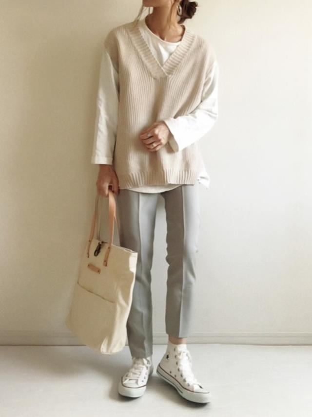 画像2: ワイドパンツ→スラックスのすっきりスタイルで春モード!