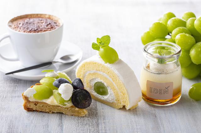 画像: シャインマスカットのタルト 750円 シャインマスカットのロールケーキ 650円 スイーツセット ケーキ3種&ドリンク1杯 650円