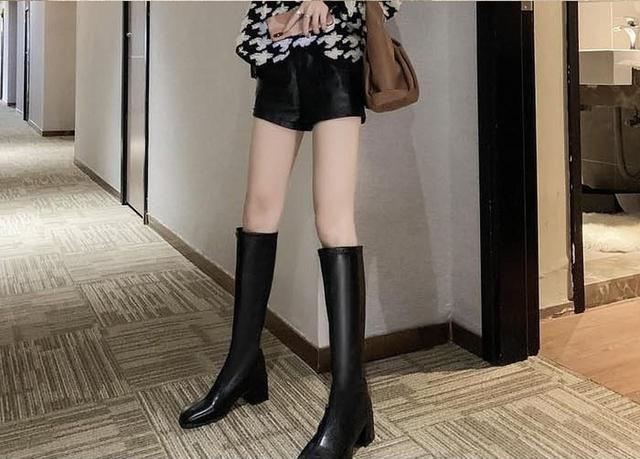 画像1: ステッチ付きシンプルロングブーツ