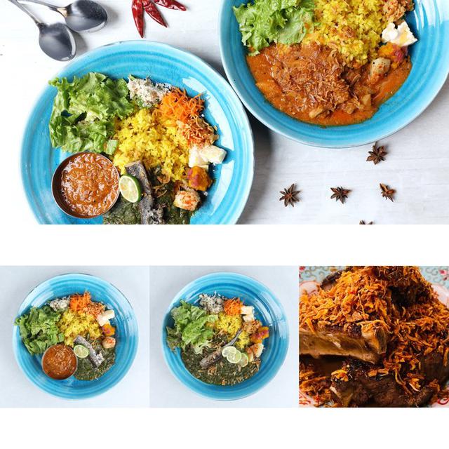 画像: (右)週替わり肉カレー ¥1,210→¥345 (中央)あいがけカレーW ¥1,430→¥565 (左)毛沢東スペアリブ ¥2,200→¥1,335