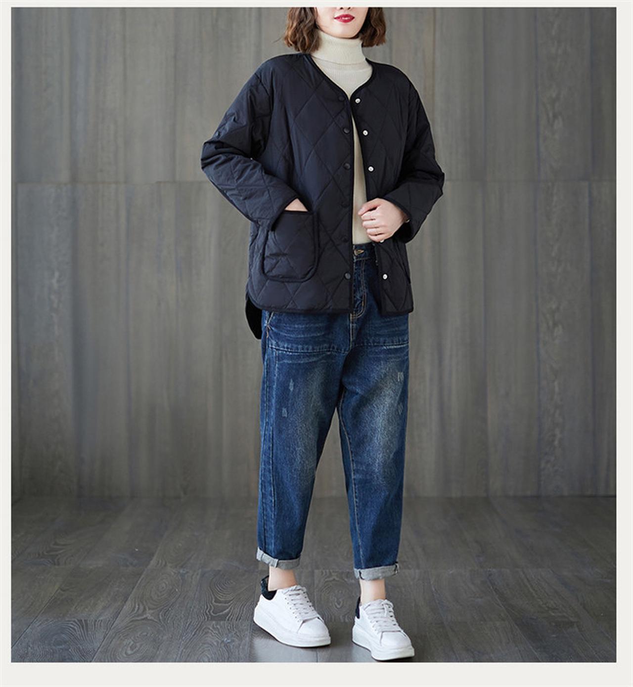 画像1: キルティングノーカラーダウン（長袖タイプ）