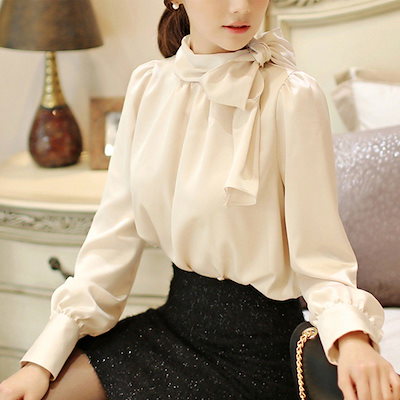 画像: [Qoo10] ボウタイ リボン ブラウス シャツ オフ : レディース服