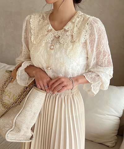 画像: Qoo10フラワー 長袖 ボタン シャツブラウス