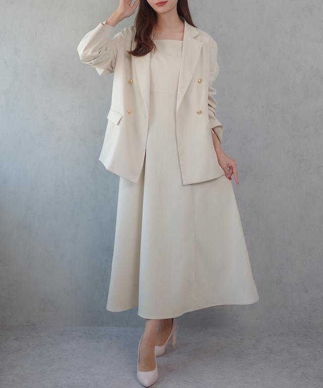 画像: ⾦ボタンテーラードジャケット+キャミワンピース