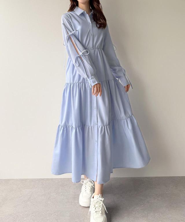 画像: ・袖リボンティアードシャツワンピース
