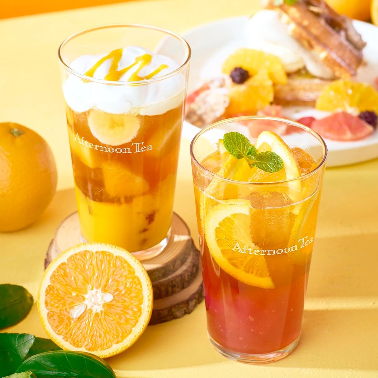 画像: 左「フルーツエードティー オレンジ&マンゴー」、右「オレンジアールグレイのスパークリングジュレッティー」