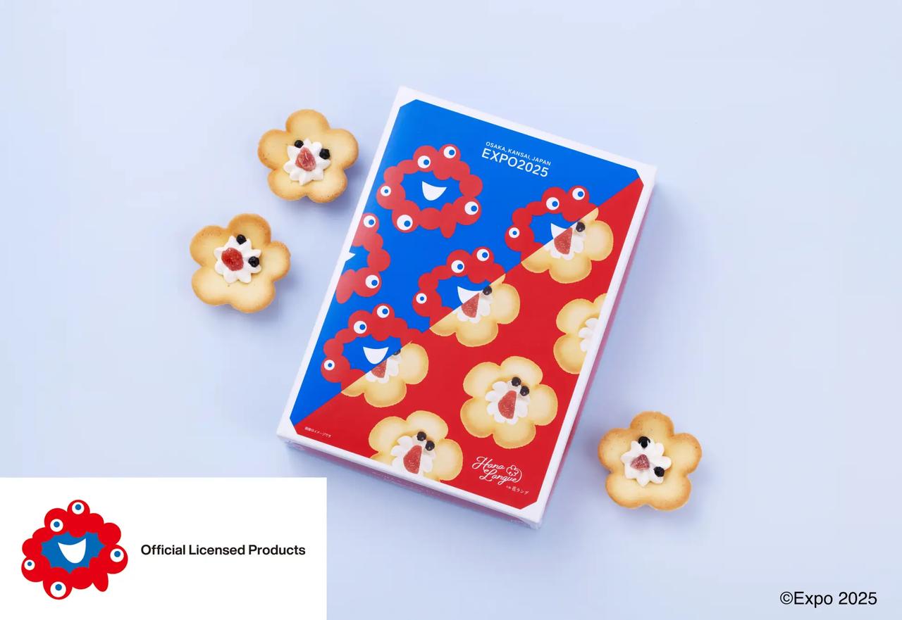 画像: 会場内「EXPO2025 大阪花ラング 6個入」 <万博会場内 限定商品> *商品名:EXPO2025 大阪花ラング 6個入 *販売期間:2025年4月13日(日)~ *希望小売価格(推奨):6個入り /1,450円 *内容量:大阪花ラング 6個 ※ミャクミャクのシールつき *賞味期限:約45日 *お取扱い店舗:2025大阪・関西万博会場内オフィシャルストア