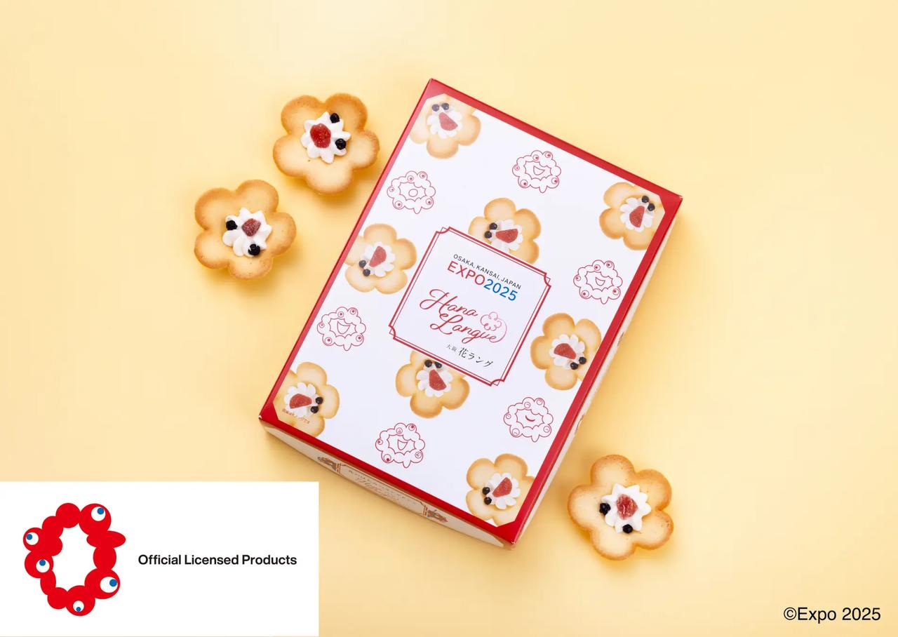 画像: 会場外「EXPO2025 大阪花ラング 6個入」 <万博会場外 限定商品> *販売期間:2025年3月5日(水)~ *希望小売価格(推奨):6個入り /1,200円 *内容量:大阪花ラング 6個 ※ミャクミャクのシールつき *賞味期限:約45日 *お取扱い店舗:あみだ池大黒各店舗、関西の主要お土産売場、あみだ池大黒公式万博商品特設ECサイトなどで販売中