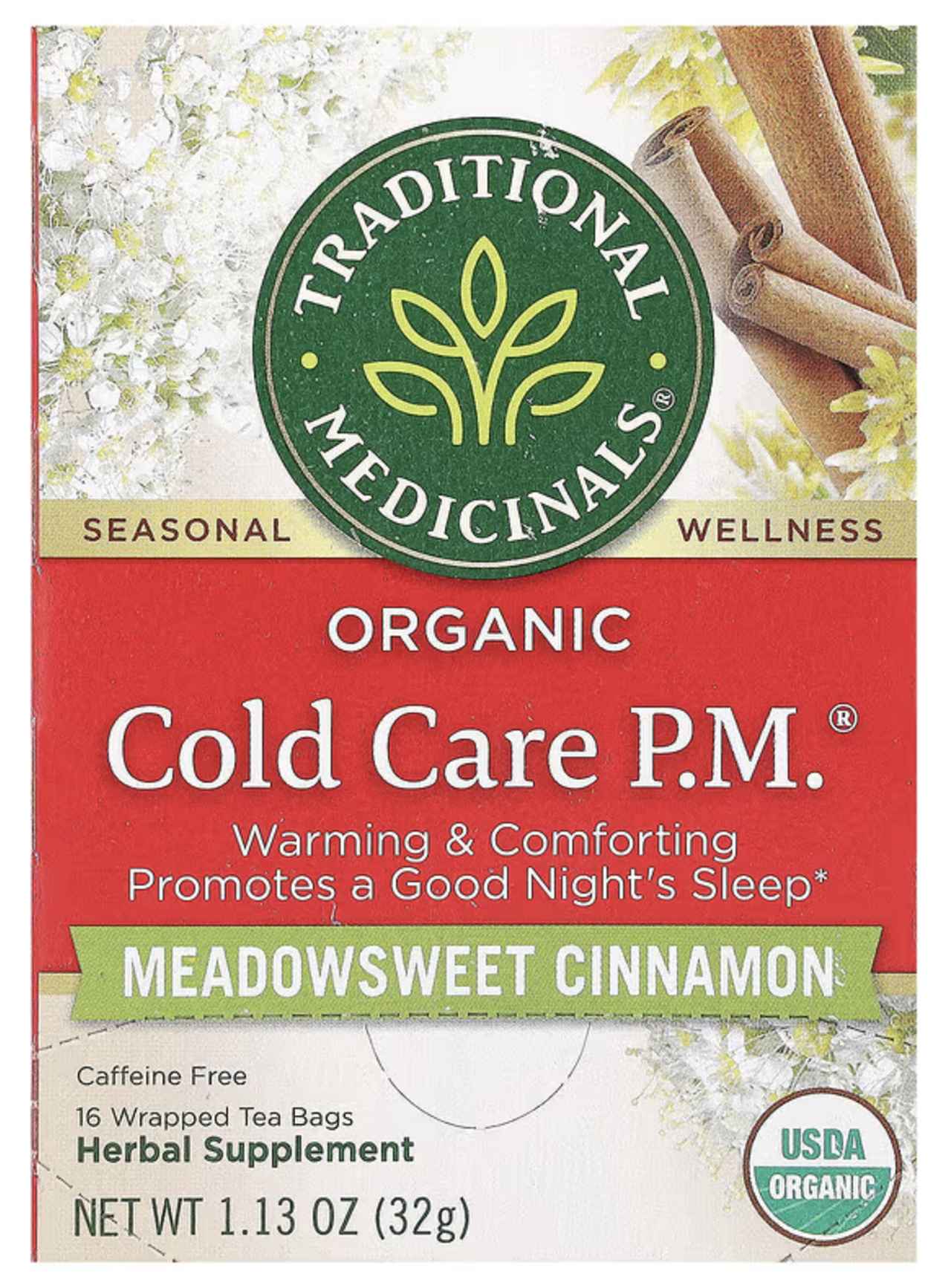 画像: Traditional Medicinals（トラディショナル メディシナルズ）, Cold Care PM、メドウスイートシナモン、カフェインフリー、個包装ティーバッグ16袋 / iHerb