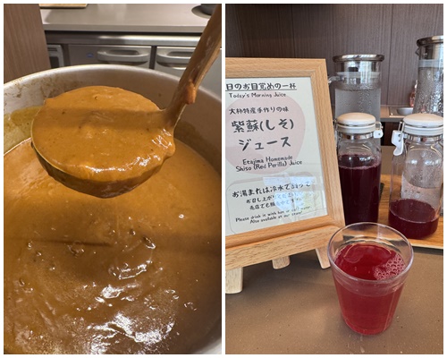 画像: 滞在中、お夜食にカレー、目覚めの一杯は紫蘇ジュースが楽しめました。