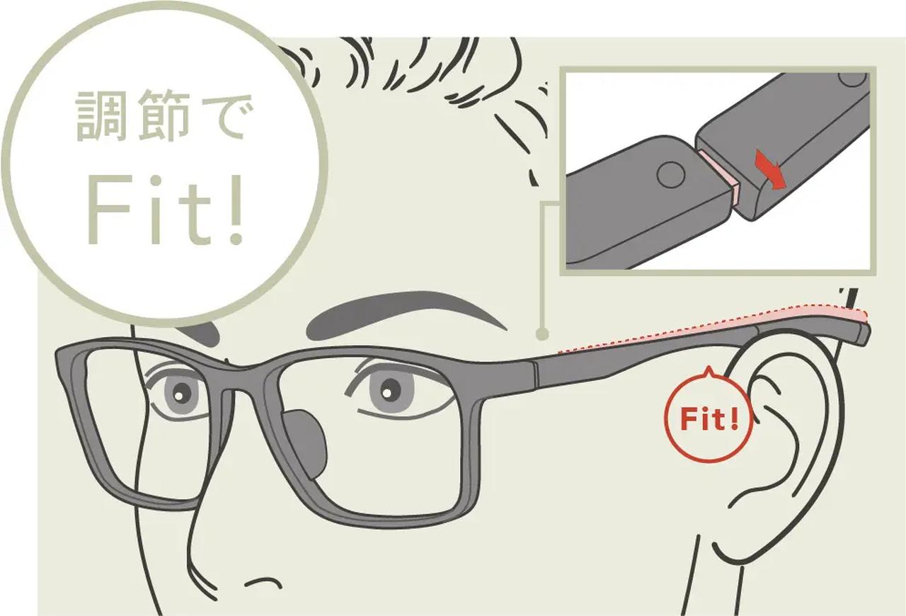 画像: テンプル幅を2段階で調節できるモデルで、こちらも鼻パッドはラバー。