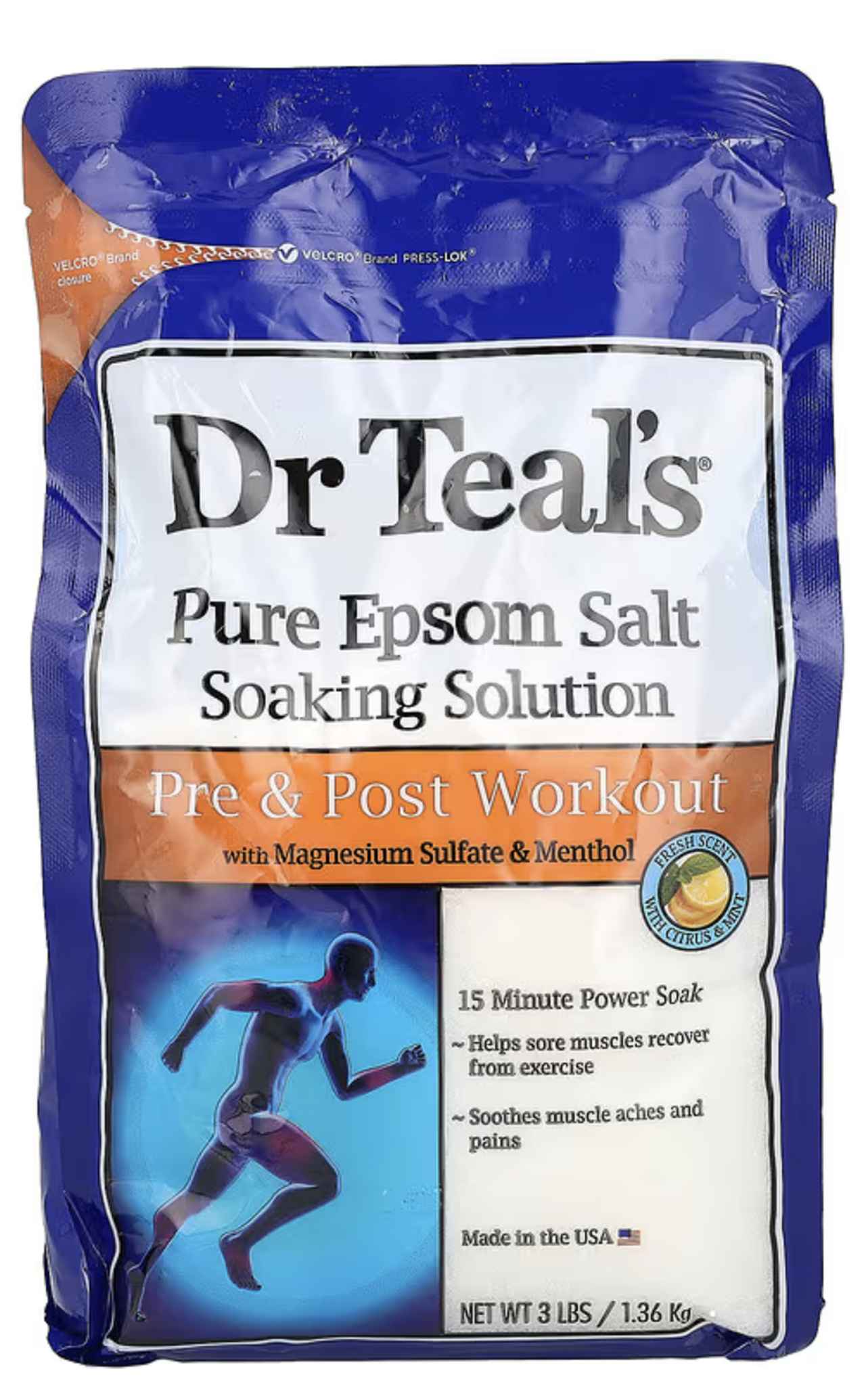 画像: Dr. Teal’s, ピュア エプソムソルト ソーキング ソリューション、プレ＆ポストワークアウト、シトラス＆ミント、1.36kg / iHerb
