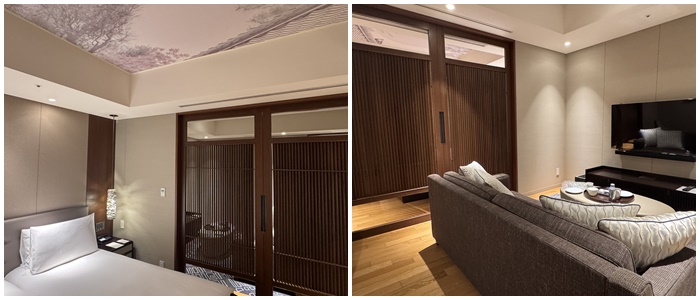 画像: ベッドルームとリビングエリアの仕切りは開閉自由。