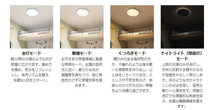画像1: リモコン1つで簡単に切り替え可能！ 勉強、睡眠、遊びなど 1日のさまざまなシーンにあわせた最適な光環境を実現！