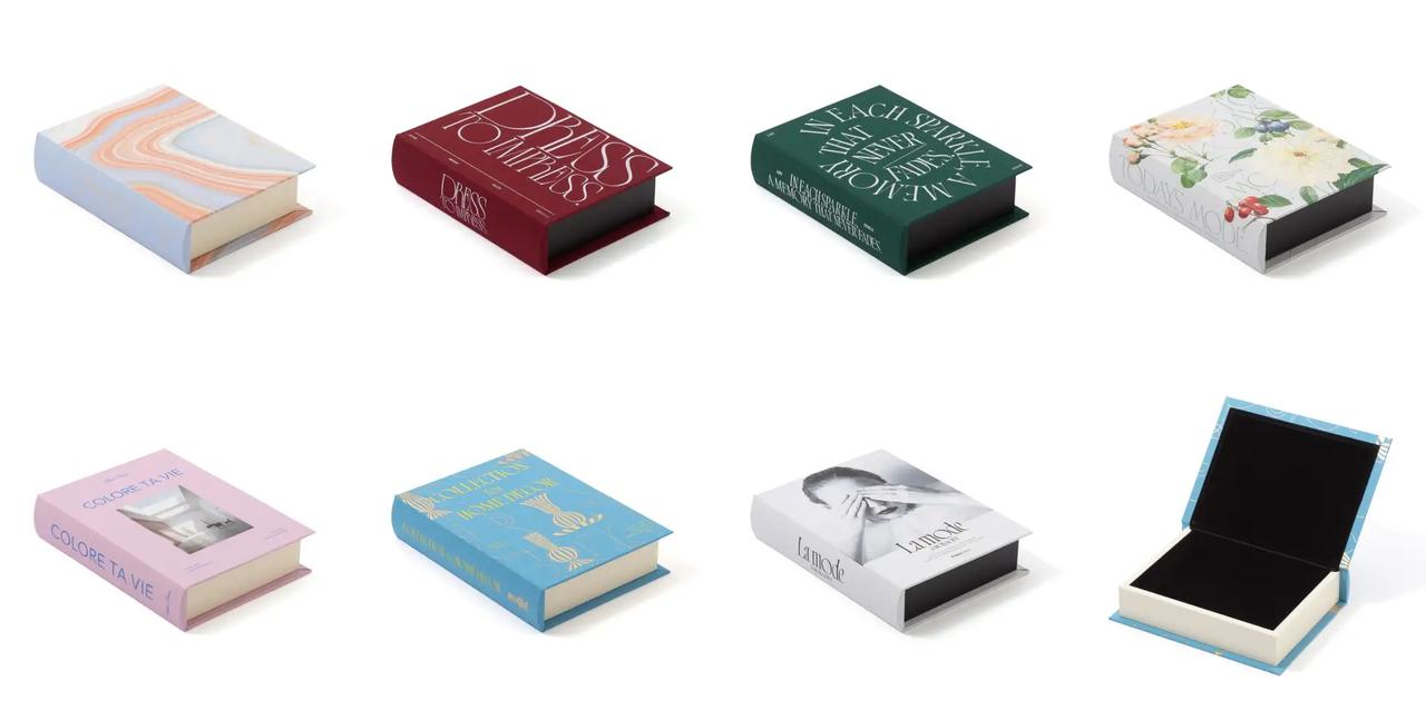 画像: 【商品名】ブックボックス 【種類】S:マーブル オレンジ/タイポグラフィ レッド/タイポグラフィ グリーン/ フラワー ライトベージュ M:インテリア ピンク/オブジェ ブルー/モード グレー 【価格】S:各2,200円・M:各2,400円