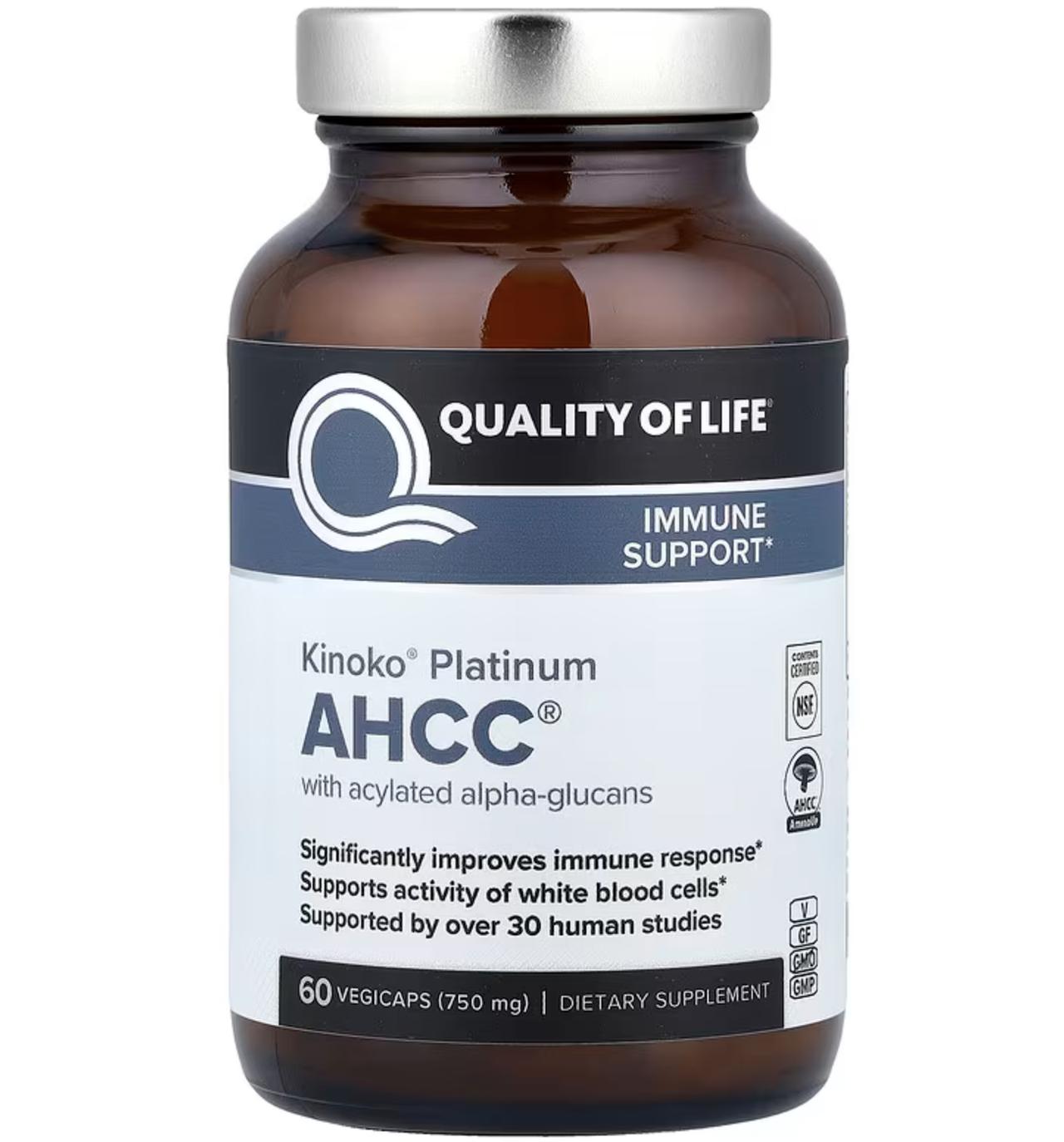 画像: Quality of Life, Kinoko®（キノコ）プラチナAHCC®、750mg、ベジカプセル60粒 / iHerb