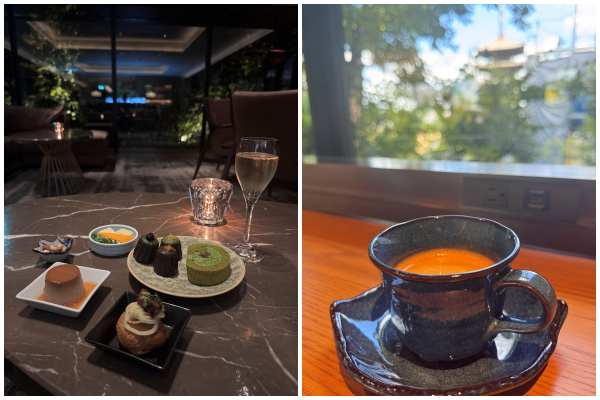 画像: 夜はライトダウンしシックでラグジュアリーな雰囲気を醸し出すラウンジ。ナイトキャップを楽しみ、朝は陽光差し込む席で八坂の塔をみながら淹れたてのコーヒーを。