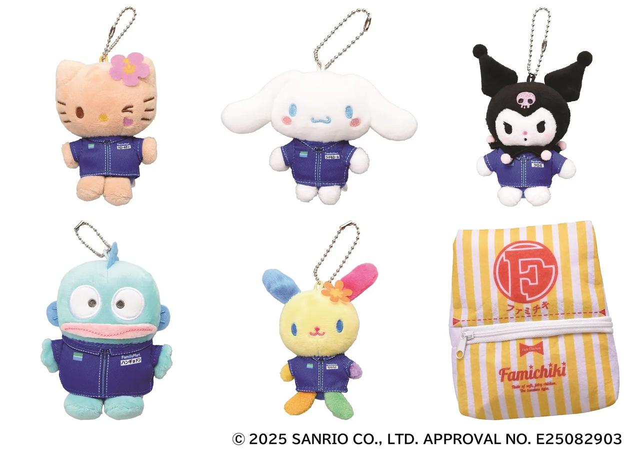 画像: 【商品名】ファミチキ × サンリオキャラクターズ第2弾 【価格】各2,255円（税込各2,480円） 【予約期間】2025年9月16日（火）10:00～2025年10月6日（月）23:59 【お渡し日】2026年2月頃 【内容】サンリオの人気キャラクター(ハローキティ、シナモロール、クロミ、ハンギョドン、ウサハナ)がファミリーマートのユニフォームを着用したオリジナルデザインのマスコットです。ファミチキの袋をイメージしたポーチの中に収まる仕様です。 Ⓒ 2025 SANRIO CO., LTD. APPROVAL NO. E25082903