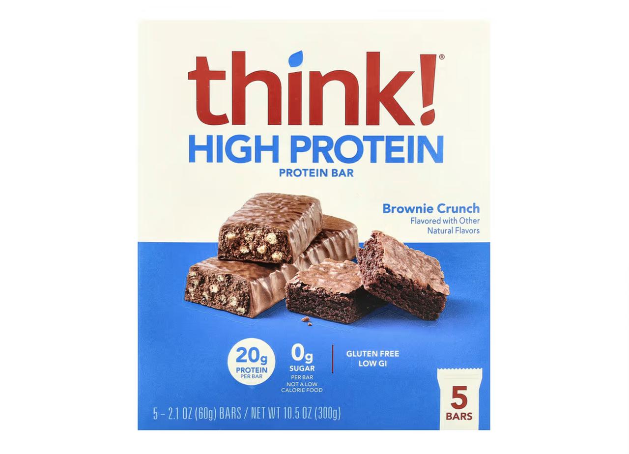 画像: Think !, ハイプロテインバー、ブラウニークランチ、5本 / iHerb