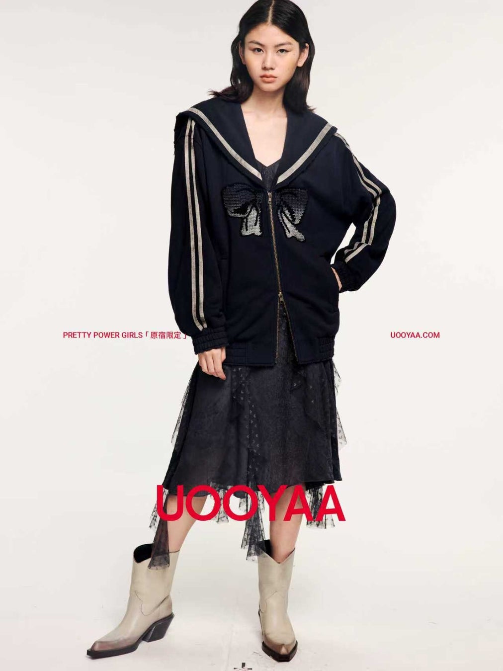 画像: クラシカルリボンとセーラー襟のヴィンテージスウェットジャケット　80,000円（税込）