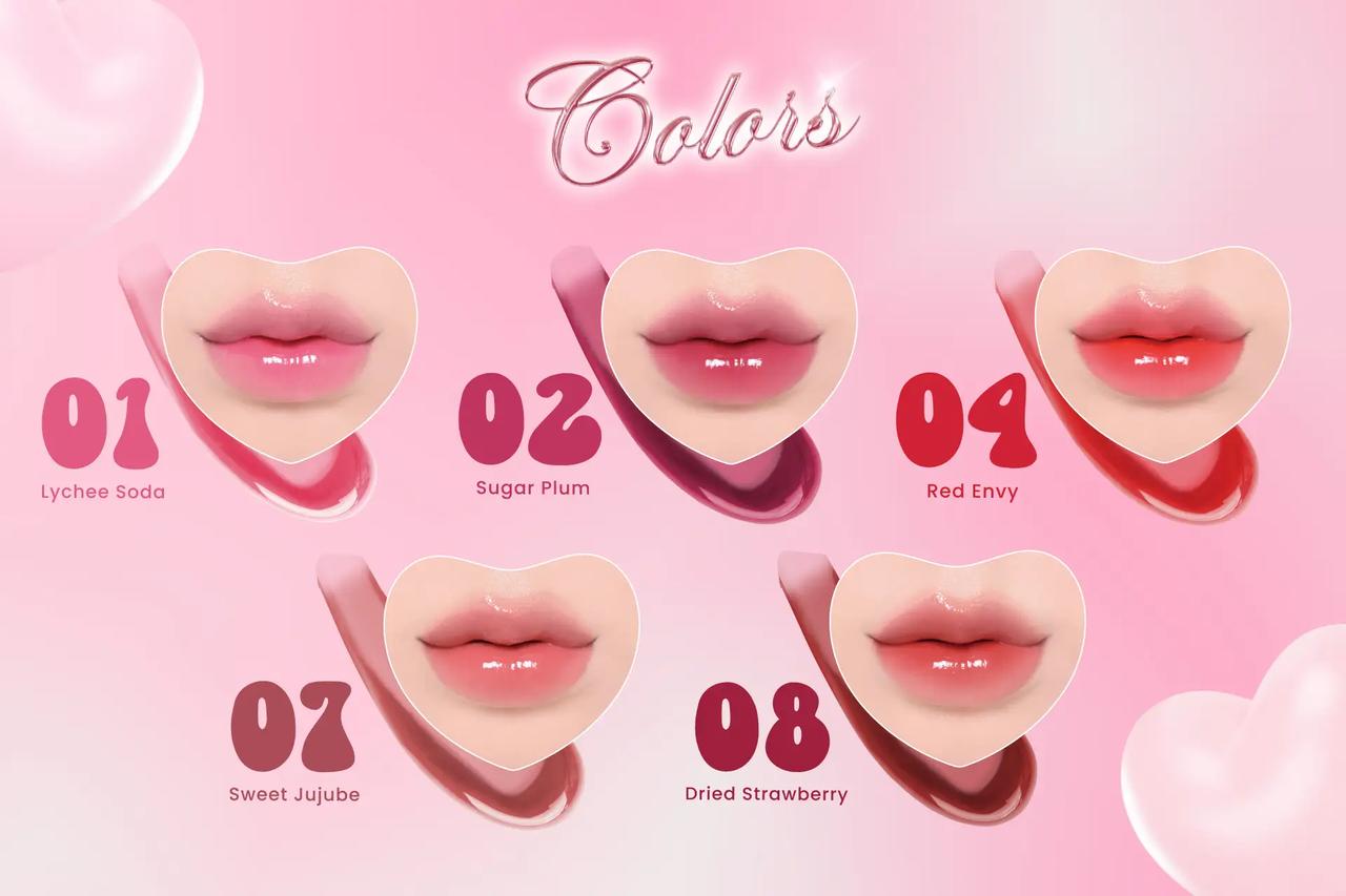 画像: 01 Lychee Soda(Pink Shade) 02 Sugar Plum(Violet Shade) 04 Red Envy(Orange Shade) 07 Sweet Jujube(Brown Shade) 08 Dried Strawberry(Red Shade)