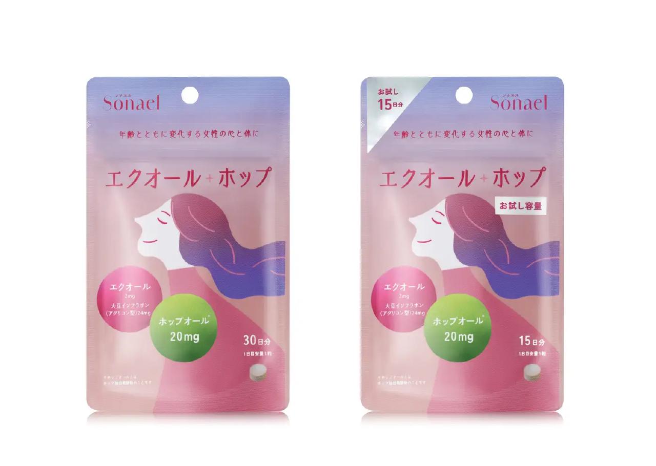 画像: ソナエル エクオール+ホップ 内容量/価格: ・30粒(30日分)/4,320円(税込) ・15粒(15日分)/2,484円(税込) 1日1粒(目安量) ・2025年10月14日(火):楽天市場にて予約販売開始 ・2025年10月30日(木):公式オンラインストア、ECモール(楽天市場、Amazon、Yahoo!ショッピング、Qoo10) Sonael