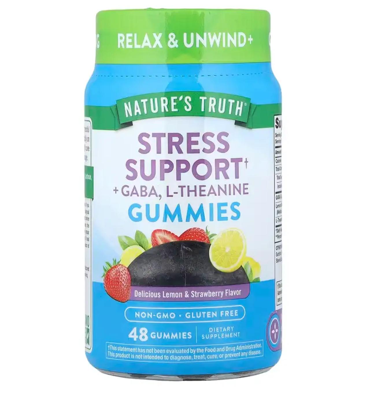 画像: Nature's Truth Stress Suppor+GABA、L-Theanine、レモン&ストロベリー、グミ48粒**
